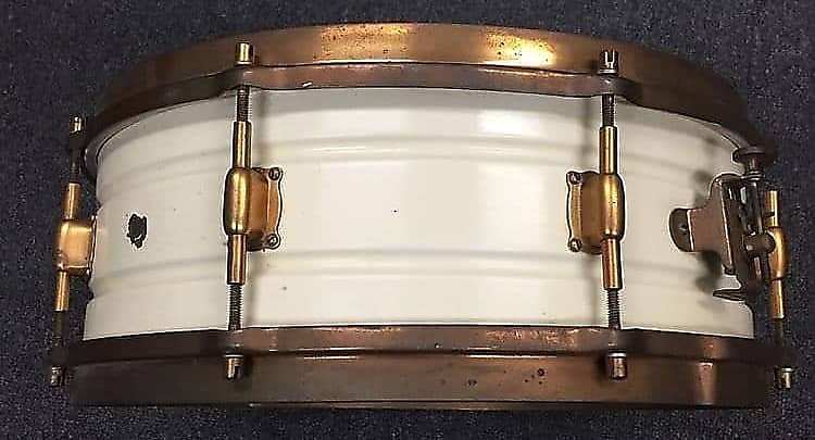 1920's Leedy 5x14" Elite White Beauty Snare Drum w/ Nobby Gold Hardware